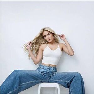 Printed Terry Wide-Leg Jeans